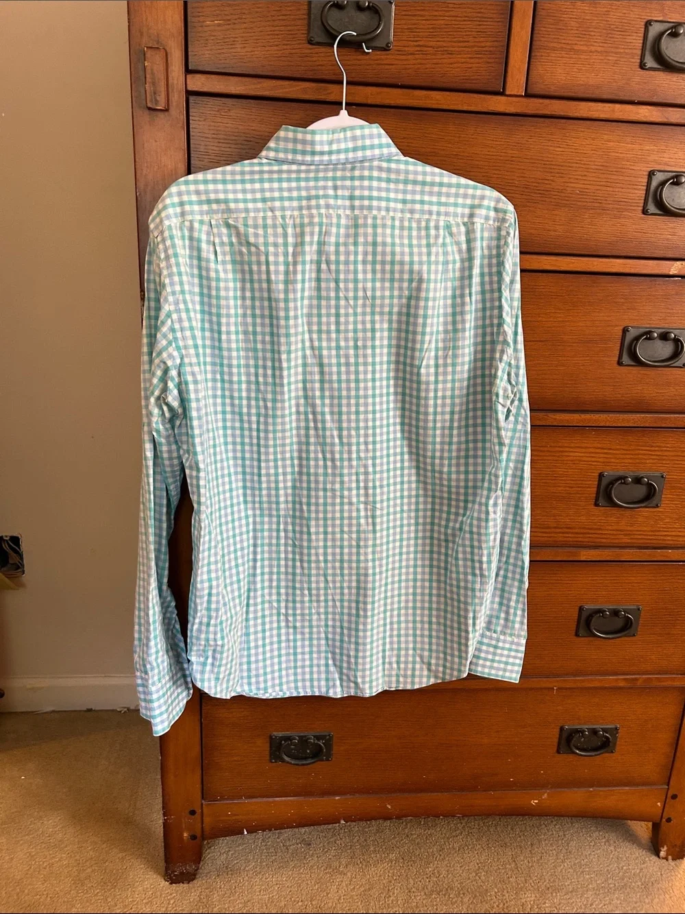 J. Crew Men's Green and White Gingham Dress Shirt